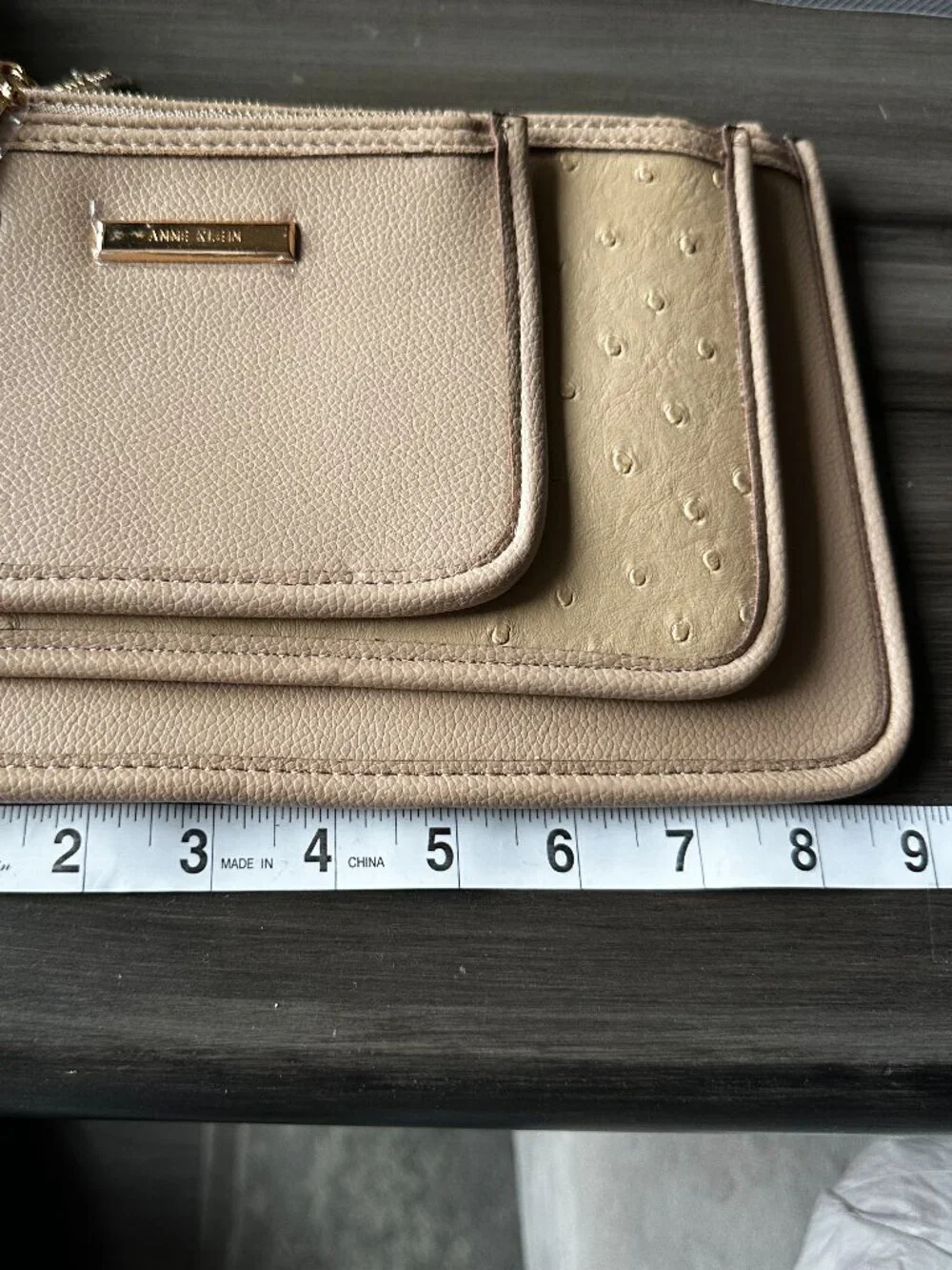 NWT Anne Klein Trio Pouch Wristlet Set in Neutral with Silver Hardware